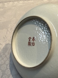 A pair of Chinese famille rose 'Erotic' plates, Chun Yi Tang Zhi 春怡堂制 mark, 20th C.