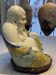 A Chinese famille rose Milefo Buddha and a white-glazed gilt-decorated Milefo Buddha, Wei Hongtai 魏洪泰 and Zhu Yishun 朱義順 mark, Republic