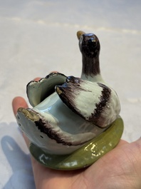 A pair of rare polychrome Dutch Delft duck-form tureens and covers, 18th C.