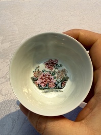 Eight sets of Chinese famille rose cups and eight saucers, Yongzheng/Qianlong