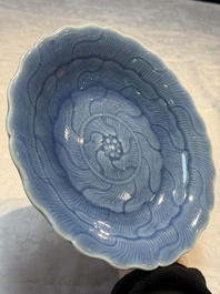 A Chinese blue-glazed 'Lotus' plate, Qianlong mark and of the period