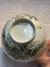 A Chinese qianjiang cai 'Pavilions and Willows' bowl, Republic