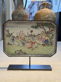 An extremely rare Chinese Canton enamel rectangular 'Eight Immortals' dish, signed Huan Ju 焕琚, Yongzheng