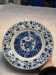 A Chinese blue and white 'Buddhist Lion' plate, Kangxi