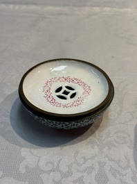 A pair of rare Chinese Canton enamel scent boxes, covers and inner liners, Qianlong