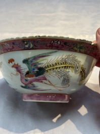 Four Chinese famille rose 'Phoenix and Peony' bowls for the Straits or Peranakan market, Qianlong mark, Republic