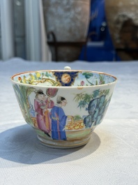 A highly unusual Chinese Canton famille rose cup and saucer, 19th C.