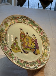 Two Chinese Canton famille rose plates with figural design, 19th C.