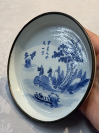 A Chinese blue and white 'Bleu de Hue' plate with a poem for the Vietnamese market, Nhược th&acirc;m tr&acirc;n t&agrave;ng 若深珍藏 mark, 19th C.