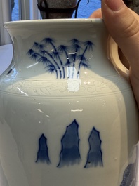 A rare Chinese blue and white 'Qilin' sleeve vase, 19th C.