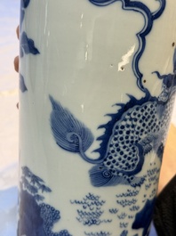A rare Chinese blue and white 'Qilin' sleeve vase, 19th C.