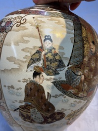 A Japanese Satsuma baluster vase with narrative design, Nippon Kyoto Kinkozan 日本京都錦光山 mark, Meiji, 19th C.