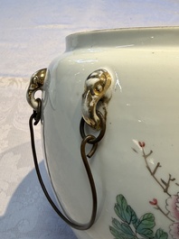 A Chinese famille rose 'Peacock' covered bowl, a candlestick and a stembowl, Guangxu mark and of the period, 19/20th C.