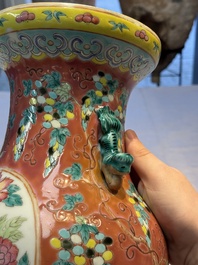 Two Chinese famille rose vases, two jars, a 'Lions' covered teapot and a Buddha, signed Mao Zirong 毛子榮 and Liu Jishun 劉吉順, 19/20th C.