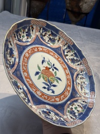 A Chinese famille verte blue-ground 'Pomegranate' dish, Kangxi