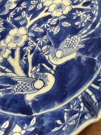A Chinese blue and white Ko-Sometsuke 'Birds among Flowering Branches' plate for the Japanese market, Chenghua mark, Chongzhen