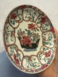 Eight sets of Chinese famille rose cups and eight saucers, Yongzheng/Qianlong