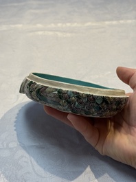 A pair of Chinese turquoise-glazed ducks and a pair of verte biscuit quail-form covered boxes, 20th C.