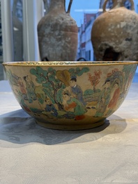 A Chinese famille rose 'Millefleurs' plate, a 'Dragons' plate, and a Nanking famille verte caf&eacute;-au-lait-ground bowl, Qianlong marks, 19/20th C.