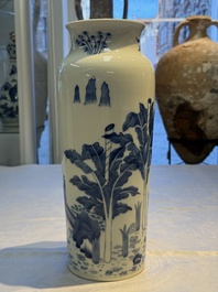 A rare Chinese blue and white 'Qilin' sleeve vase, 19th C.