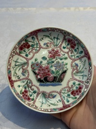 Eight sets of Chinese famille rose cups and eight saucers, Yongzheng/Qianlong