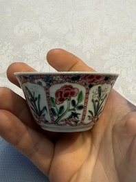 Eight sets of Chinese famille rose cups and eight saucers, Yongzheng/Qianlong