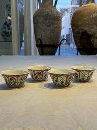 Eight sets of Chinese famille rose cups and eight saucers, Yongzheng/Qianlong