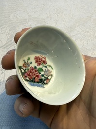 Eight sets of Chinese famille rose cups and eight saucers, Yongzheng/Qianlong