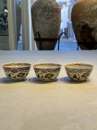 Eight sets of Chinese famille rose cups and eight saucers, Yongzheng/Qianlong