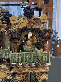 A large and fine Chinese polychrome-glazed Shiwan stoneware group of immortals, 19th C.