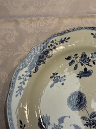 A Chinese blue and white dish, tureen and stand with floral design, Qianlong