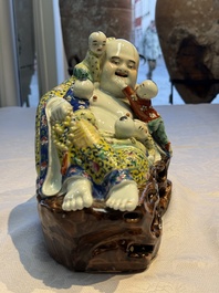 Three Chinese famille rose 'Milefo Buddha', 'Magu' and 'Shoulao' groups, 19/20th C.