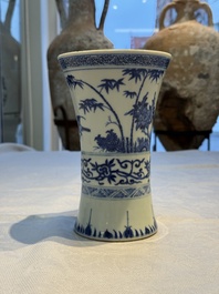 A Chinese blue and white 'Gu' vase with birds among flowering branches, Jiajing mark, 19th C.