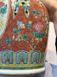 Two Chinese famille rose vases, two jars, a 'Lions' covered teapot and a Buddha, signed Mao Zirong 毛子榮 and Liu Jishun 劉吉順, 19/20th C.