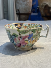 A highly unusual Chinese Canton famille rose cup and saucer, 19th C.