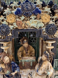 A large and fine Chinese polychrome-glazed Shiwan stoneware group of immortals, 19th C.