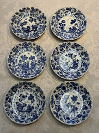Nine Chinese blue and white cups and 12 saucers, Kangxi
