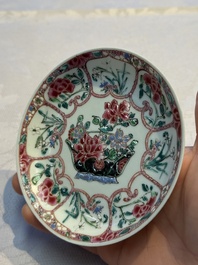 Eight sets of Chinese famille rose cups and eight saucers, Yongzheng/Qianlong