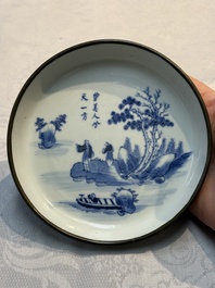 A Chinese blue and white 'Bleu de Hue' plate with a poem for the Vietnamese market, Nhược th&acirc;m tr&acirc;n t&agrave;ng 若深珍藏 mark, 19th C.