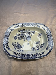 A Chinese blue and white dish, tureen and stand with floral design, Qianlong