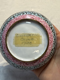 A pair of rare Chinese Canton enamel scent boxes, covers and inner liners, Qianlong