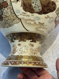 A Japanese Satsuma baluster vase with narrative design, Nippon Kyoto Kinkozan 日本京都錦光山 mark, Meiji, 19th C.