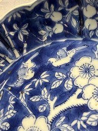 A Chinese blue and white Ko-Sometsuke 'Birds among Flowering Branches' plate for the Japanese market, Chenghua mark, Chongzhen