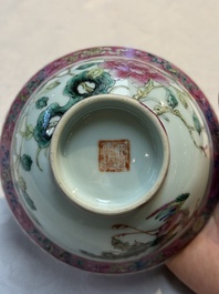 Four Chinese famille rose 'Phoenix and Peony' bowls for the Straits or Peranakan market, Qianlong mark, Republic