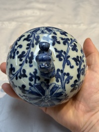 Three Chinese blue and white vases, one covered, Kangxi mark, 19th C. and later