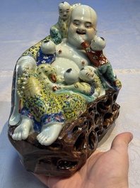 Three Chinese famille rose 'Milefo Buddha', 'Magu' and 'Shoulao' groups, 19/20th C.