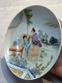 A pair of Chinese famille rose 'Erotic' plates, Chun Yi Tang Zhi 春怡堂制 mark, 20th C.