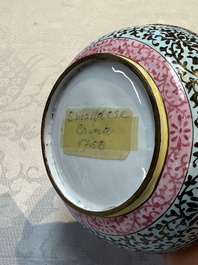 A pair of rare Chinese Canton enamel scent boxes, covers and inner liners, Qianlong