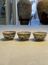 Eight sets of Chinese famille rose cups and eight saucers, Yongzheng/Qianlong