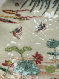 A rare Chinese famille rose 'Lotus Pond' plate, Yongzheng